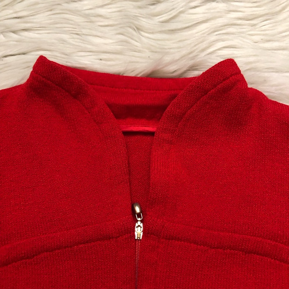 St. John Santana Wool Zip Up Fitted Cropped Bright Red Womens Knit Jacket size L - Picture 7 of 14